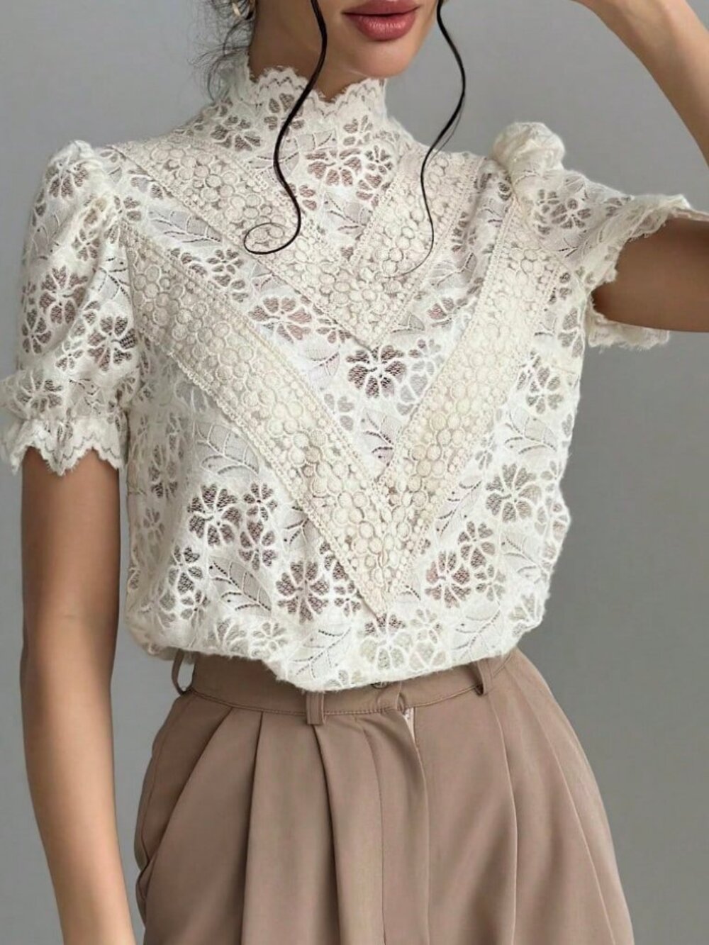 Elegant Women's Texture Semi Sheer Fabric puffed Bubble Sleeves Shirt top - Picture 2 of 6